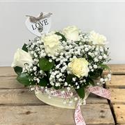 6 White Rose Heart Hat Box 